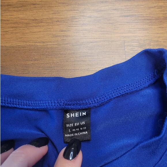 Blue Ruffle Blouse Large Short Sleeve Flutter Lace Trim Top - Picture 4 of 6